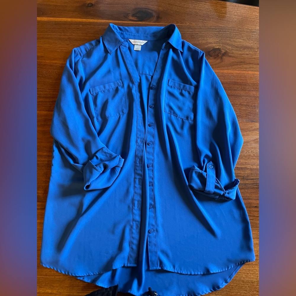 Christopher and banks light and sheer royal blue long tunic shirt